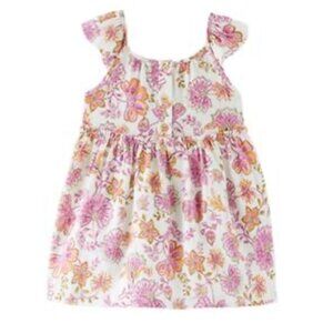 Zara Girls Floral Ruffle Trim Sleeveless Pink Cream Summer Dress 4-5Y